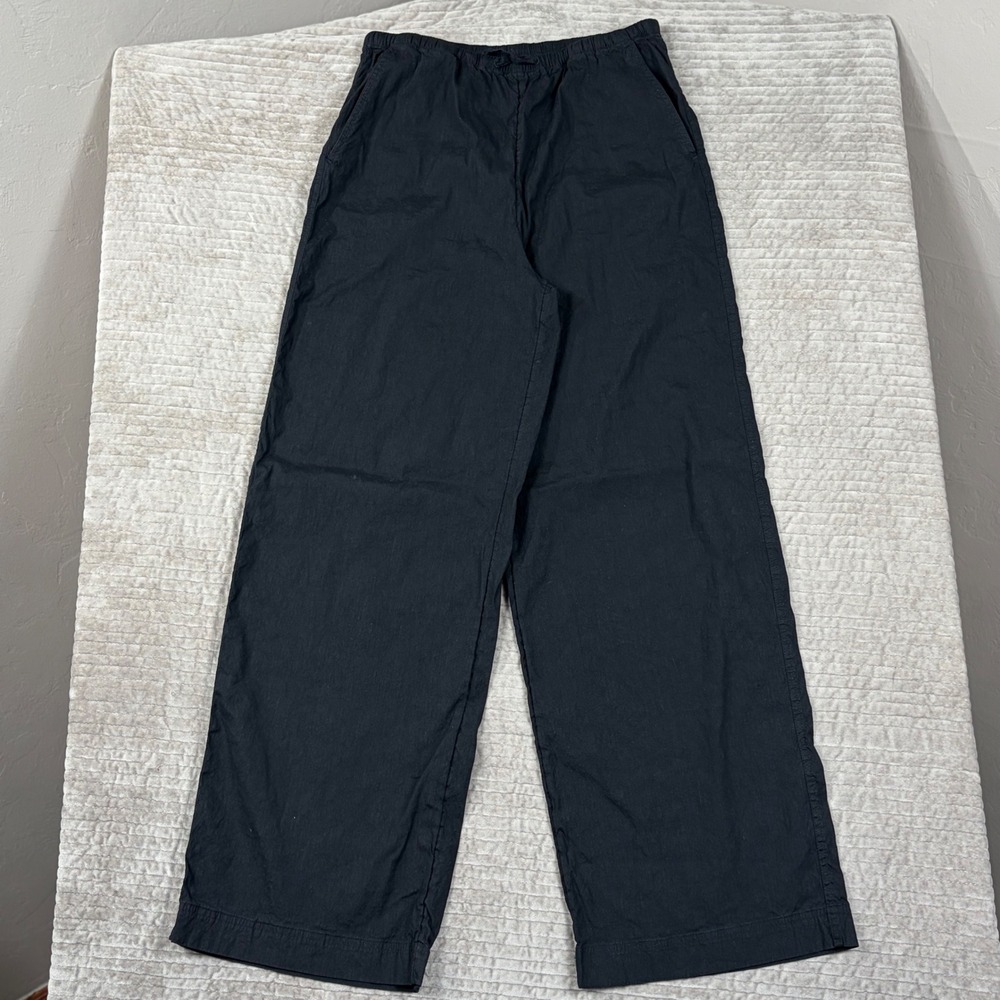 Athleta Retreat Linen Cotton Wide Leg Pants Black Tall Small 605966-02